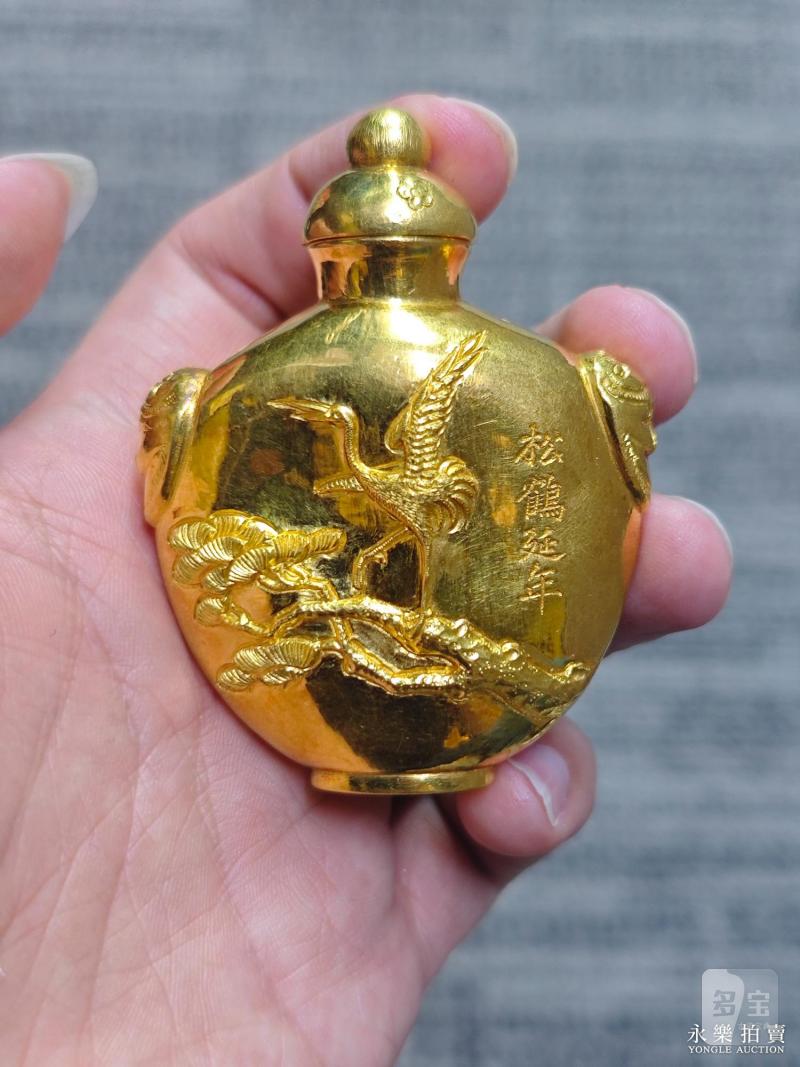 清 金质松鹤延年纹鼻烟壶 - 图10